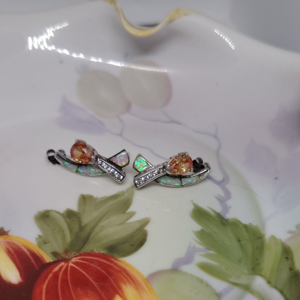 Elegant Silver And Orange Statement Earrings - image 1